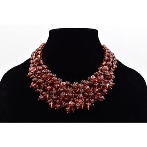 Yosca Vintage Amber Lucite Bead Cluster Statement Necklace Bib Signed 80s Bin3B